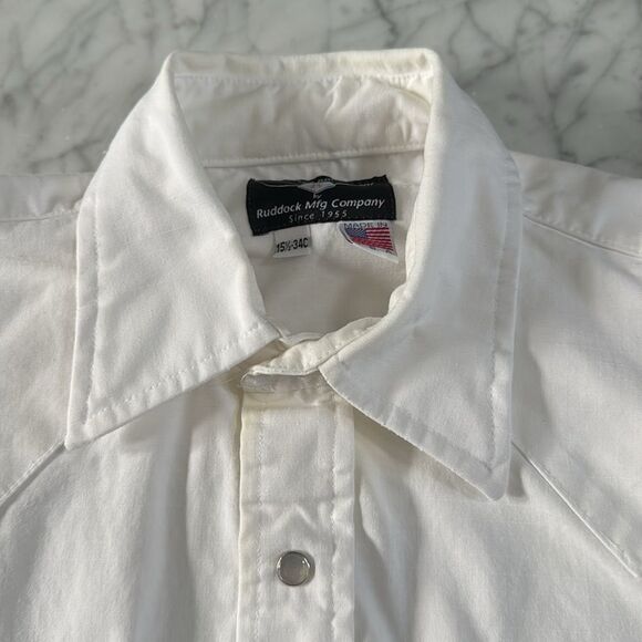 Flying R Ranchwear Ruddock LS Pearl Snap 15 1/2 34C Made USA White - Picture 5 of 9